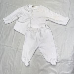 BABYCOTTONS Baby Blue White Velour Jacket & Footed Pants Outfit Size Newborn